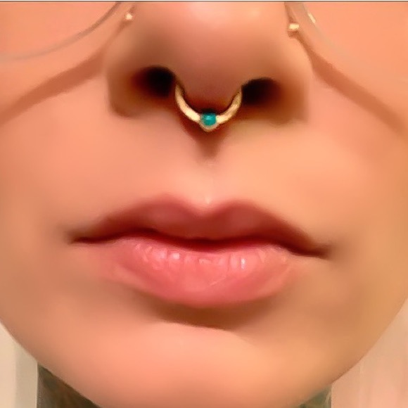 14k gold blue fire opal septum ring hoop - Picture 6 of 8